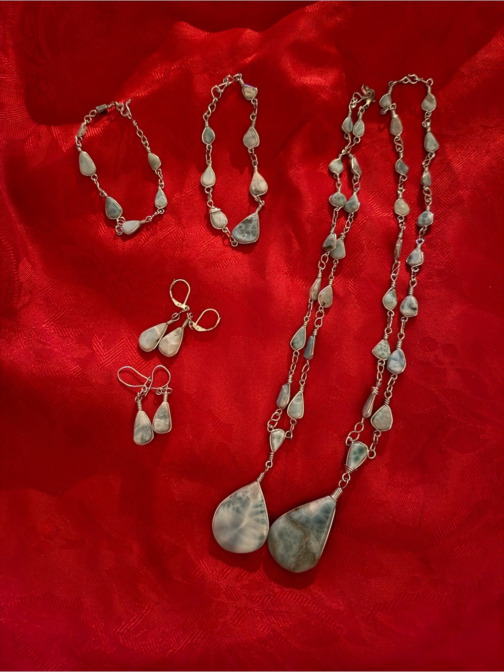Larimar blue Stone Necklace and Earring Set - Women's Jewelry 2 set